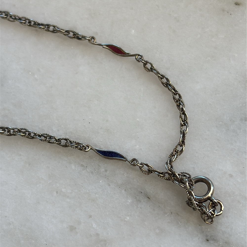 Vintage Chinese Cloisonné butterfly necklace, stamped silver (china) - Picture 8 of 10